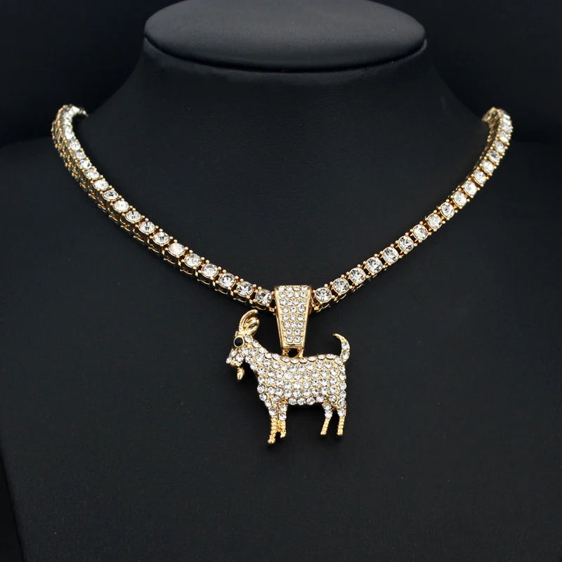 Collana con ciondolo a forma di capra placcata oro e argento, stile hip hop, con catena da tennis, ideale come regalo per uomo e donna, gioiello motivazionale.
