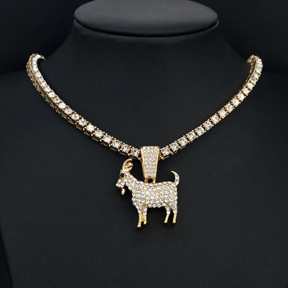 Collana con ciondolo a forma di capra placcata oro e argento, stile hip hop, con catena da tennis, ideale come regalo per uomo e donna, gioiello motivazionale.