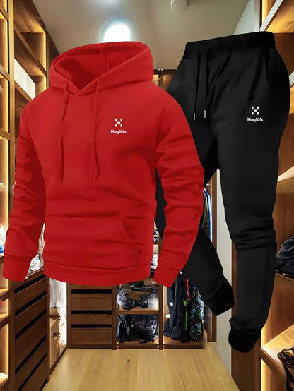 2025 comfortable and breathable men's autumn and winter casual two-piece set hooded sweatshirt long pants regular outdoor