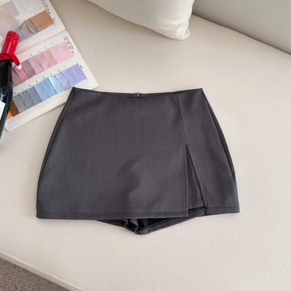 Slim Fit A- Line Mini Skirt with Slits for Women Summer Business Casual Anti-Light Short Skirt Trendy Polyester Fiber