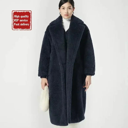 Cappotto lungo da donna DUTRIEUX Teddy Bear, nuovo stile invernale 2025, cappotto lungo in vera pelliccia di alpaca e cashmere, spesso e caldo