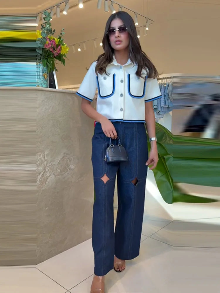 2026 Spring New Solid Hollow Out Long Pants For Women Elegant High Waist Wide Leg Trousers Female Street Casual Y2k Chic Pants