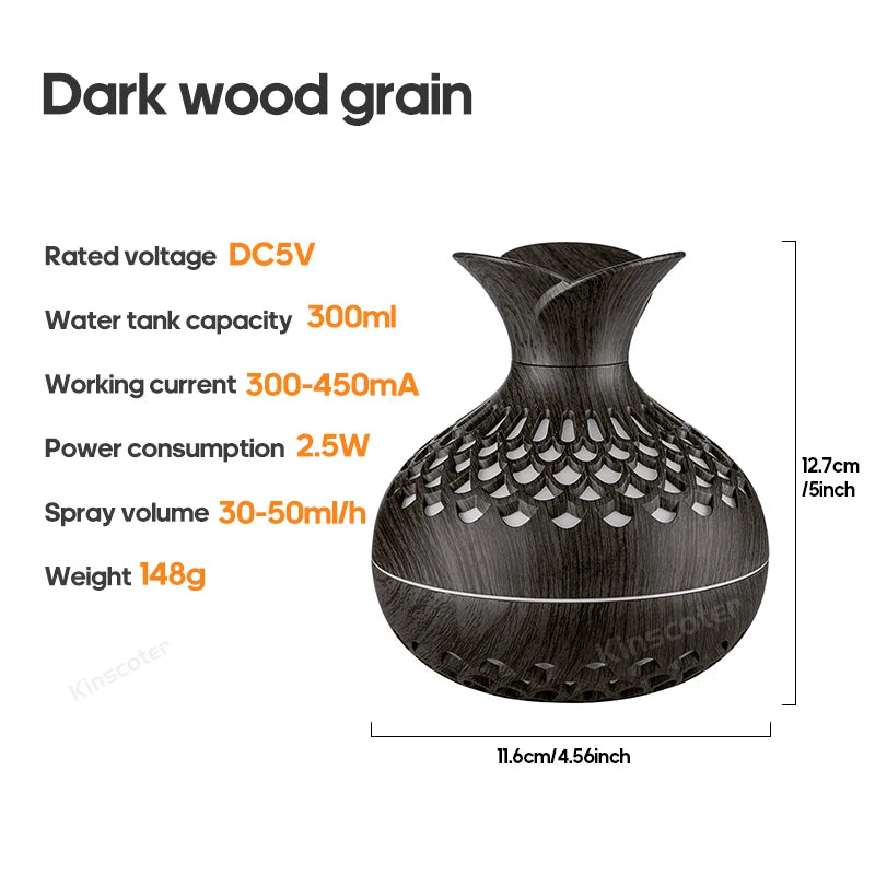 Umidificatore a grana di legno da 300 ml, diffusore di aromi USB, atomizzatore USB, strumento idratante per uso domestico, umidificatore da tavolo
