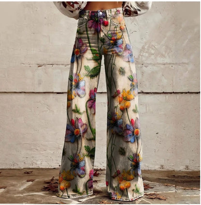 Cross-border Sale of Large-sized Women Casual Pants for European American Trade Thin Style Imitating copy Jeans Wide-leg Fashion