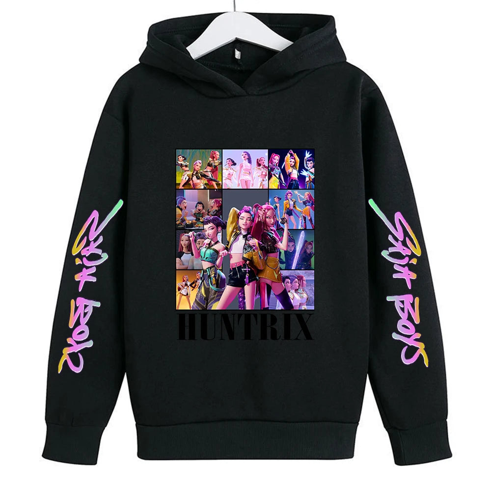 Felpa con cappuccio KPop Demon Hunters Huntrix per bambini, abbigliamento da principessa per ragazze, abbigliamento alla moda per ragazzi, felpa primavera autunno, top per bambini