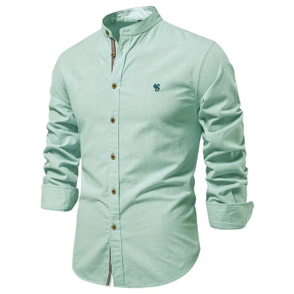 Camicia da uomo primavera-estate, nuova e alla moda, in cotone e lino, casual, stile giapponese, a maniche lunghe