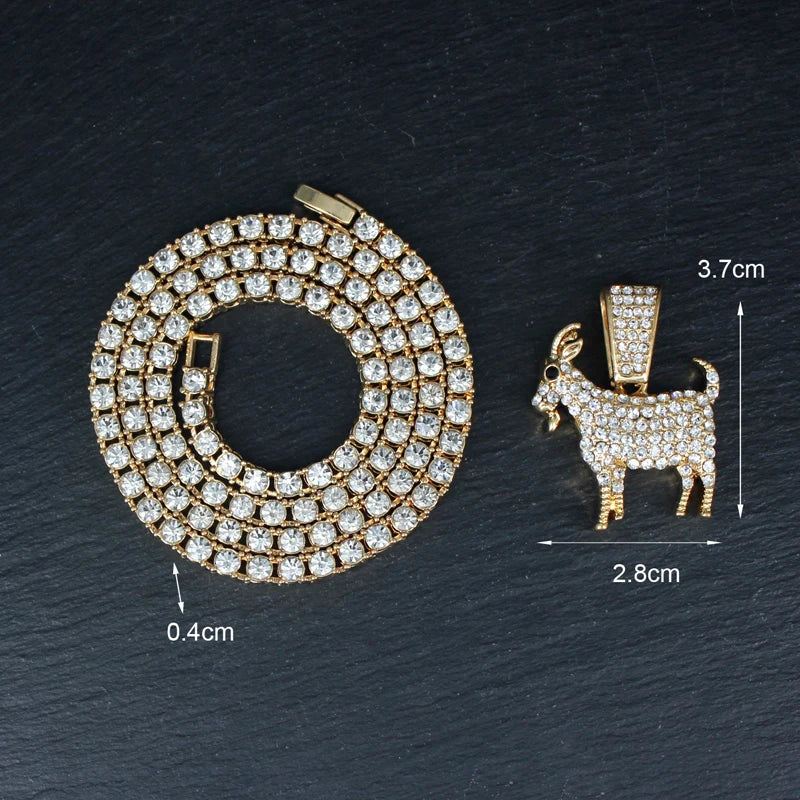 Collana con ciondolo a forma di capra placcata oro e argento, stile hip hop, con catena da tennis, ideale come regalo per uomo e donna, gioiello motivazionale.