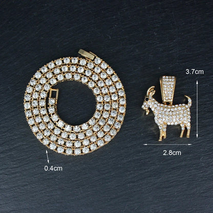 Collana con ciondolo a forma di capra placcata oro e argento, stile hip hop, con catena da tennis, ideale come regalo per uomo e donna, gioiello motivazionale.