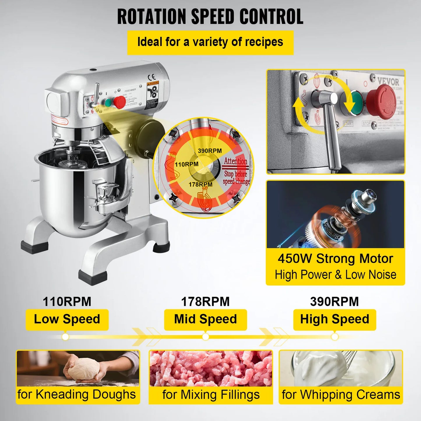 SucceBuy 10-30L Impastatrice elettrica in acciaio inox per panna e uova Frusta per cucina Frullatore per alimenti