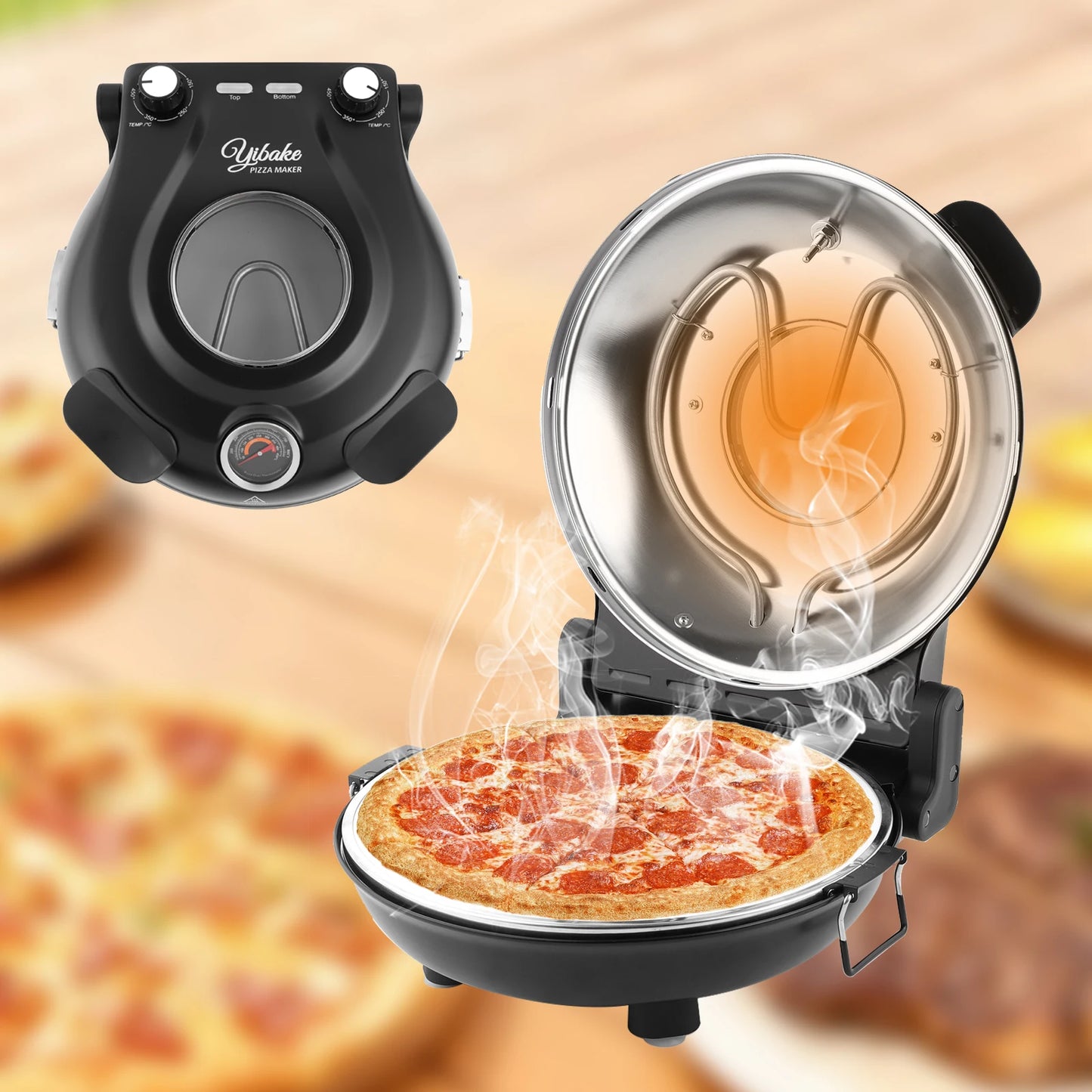 Forno elettrico per pizza YIBAKE da 12 pollici, antiaderente, per interni, con pietra in ceramica, riscalda fino a 420°C per deliziosi set da pizzeria al forno