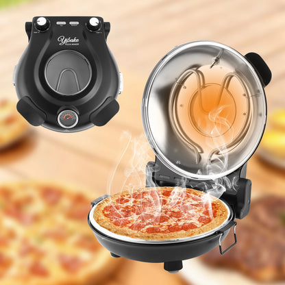 Forno elettrico per pizza YIBAKE da 12 pollici, antiaderente, per interni, con pietra in ceramica, riscalda fino a 420°C per deliziosi set da pizzeria al forno