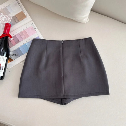 Slim Fit A- Line Mini Skirt with Slits for Women Summer Business Casual Anti-Light Short Skirt Trendy Polyester Fiber