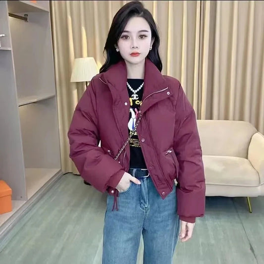 2023 Spring and Autumn New Korean Edition Standing Collar Breadmaker Women's Short Casual Lightweight Sastans Coat Slim Coat Tre