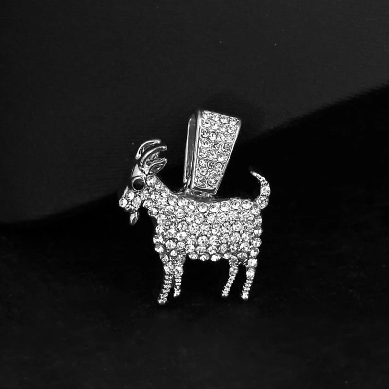 Collana con ciondolo a forma di capra placcata oro e argento, stile hip hop, con catena da tennis, ideale come regalo per uomo e donna, gioiello motivazionale.