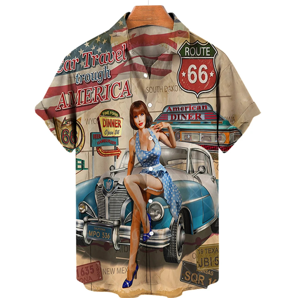 Maglietta da uomo Route 66 Biker 3D per ragazze motocicliste Maglietta Route 66 per uomo Maglietta oversize a maniche corte americana da uomo Maglietta da viaggio