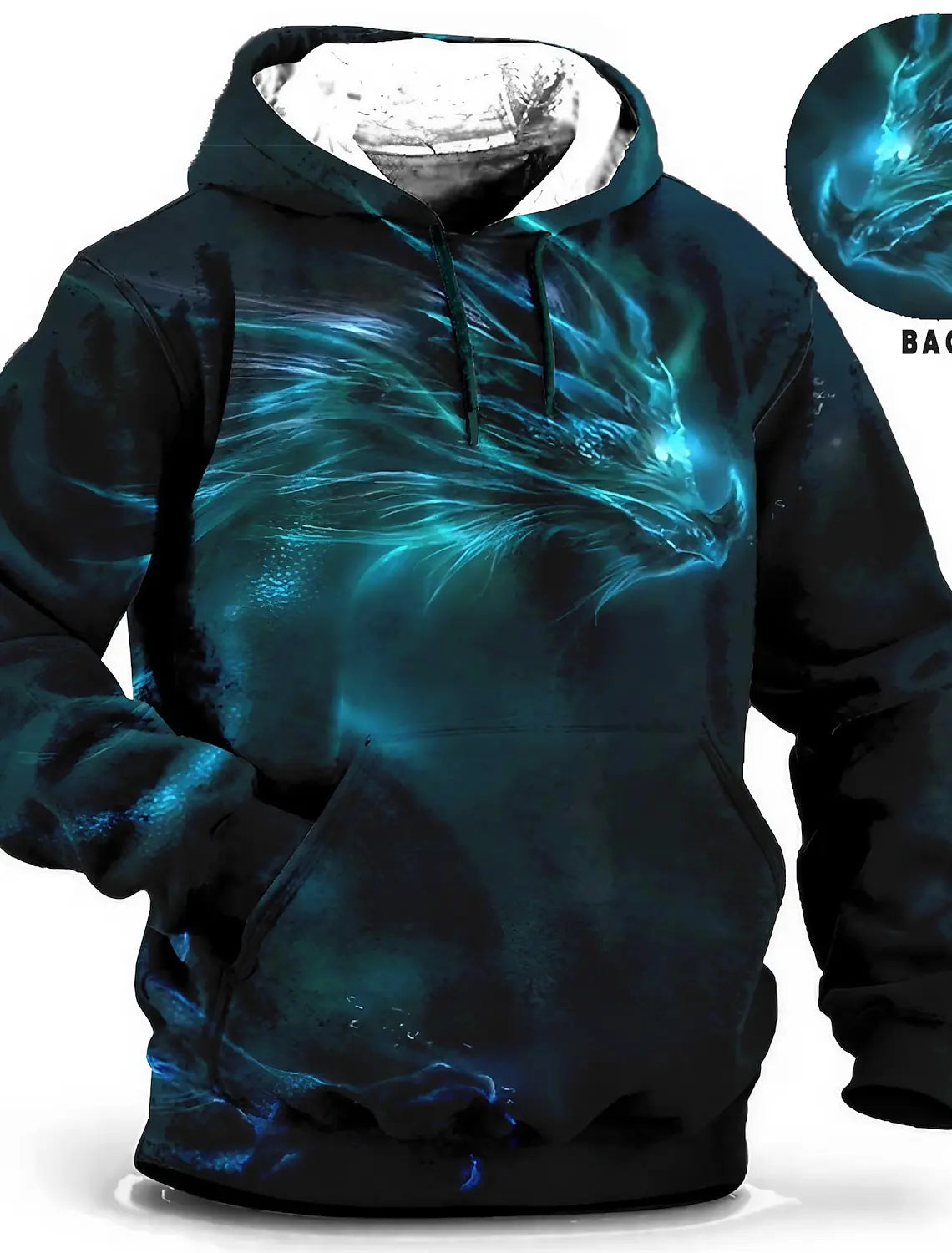 Felpa con cappuccio da uomo con stampa grafica di drago per il Capodanno cinese, stampa animalier, classica casual, pullover 3D, streetwear, maniche lunghe.