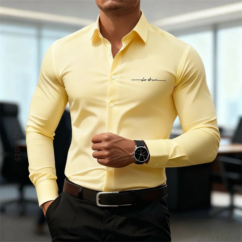 Camicie casual da uomo a maniche lunghe in tinta unita, vestibilità slim, abbigliamento formale senza stiratura, camicie personalizzate stampate in 3D, XS-6XL
