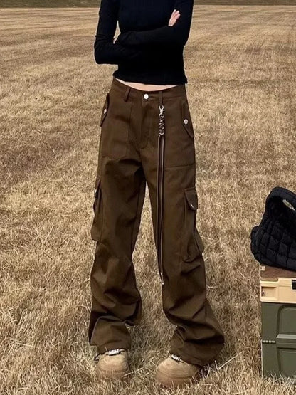 Pantaloni cargo larghi marroni multitasche Ropa Y2K Streetwear 2024 per donna, vestiti dritti in cotone hip hop, nuovi pantaloni da donna