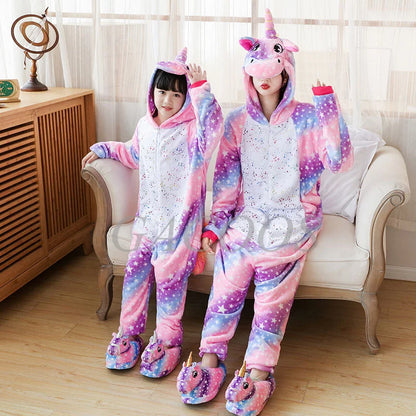 Set di pigiami Kigurumi per bambini e bambine, pigiami panda unicorno per donne, pigiami pigiama tutina gatto per adulti, pigiami invernali caldi per bambini