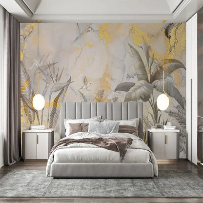 Custom 3D Mural Wallpaper Retro Abstract House Silent Wind Hand-Painted Tropical Rainforest Plant Foliage Background Wall Mural