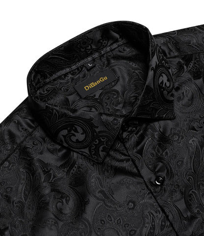 Camicie da uomo a maniche lunghe in seta e poliestere, camicie eleganti di lusso, camicie da smoking con colletto rovesciato e motivo paisley, abbigliamento da uomo