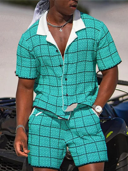 Completo da vacanza hawaiano da uomo, estivo, con camicia a maniche corte e pantaloncini, set di 2 pezzi, streetwear alla moda, abbigliamento casual con stampa 3D.