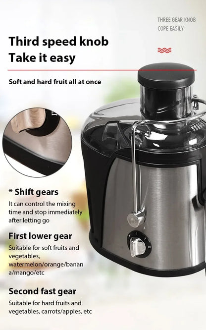 Estrattore di succo da 400 W, motore da 22000 giri/min con tramoggia larga 3" per frutta/verdura intera, spremiagrumi a 2 velocità, design facile da pulire