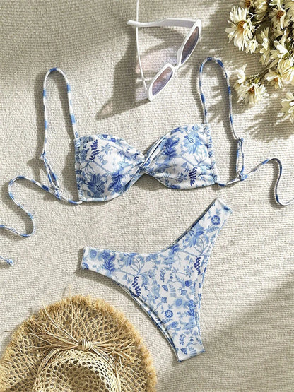Circyy Printed Swimsuit Women Backless Lace Up Beachwear Fashion Hot Spring Swimwear Summer New Two-piece Sexy Split Swimsuit