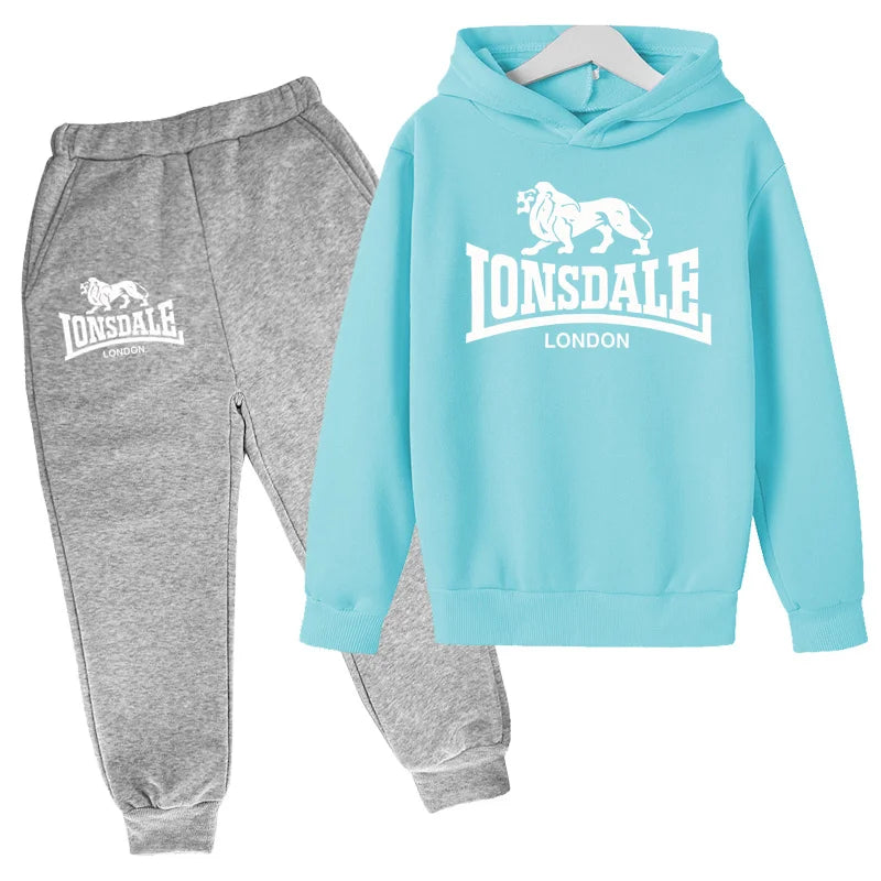 Felpa con cappuccio alla moda per bambini, tuta con stampa leone per ragazzi, cappotto per bambine dai 3 ai 12 anni, top + pantaloni, set sportivo casual da jogging, affascinante