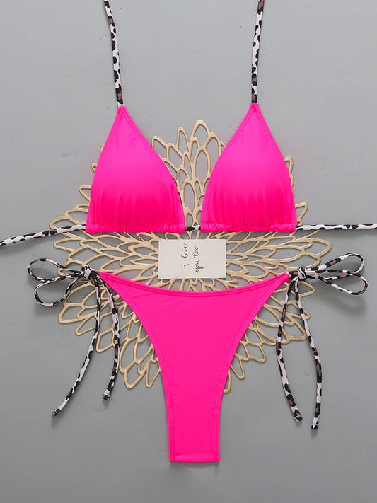 Sexy Leopard Women's Beach Bikini 2026 Swimsuit Halter Tie Micro Thong Bikinis Sets Female Swimwear for Woman Wear Bathing Suit