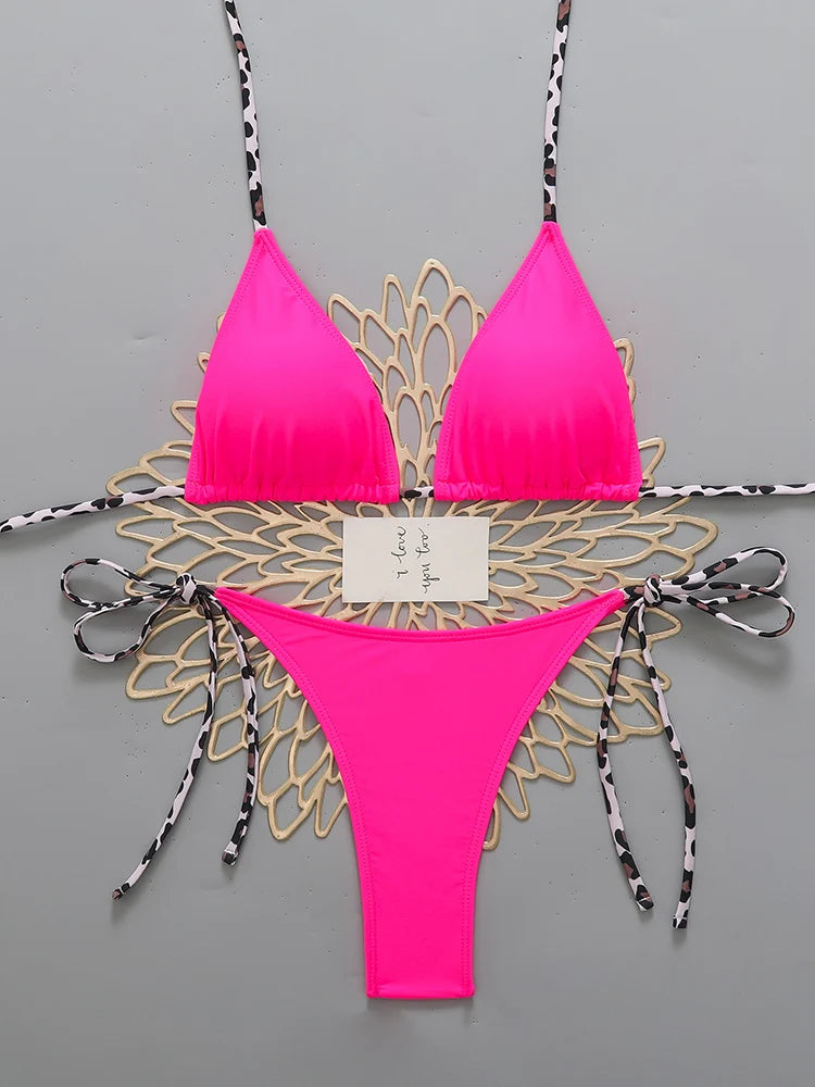 Bikini sexy leopardato da uomo, costume da bagno 2026, bikini micro tanga con laccetti all'americana, set di costumi da bagno femminili per donna, costume da bagno