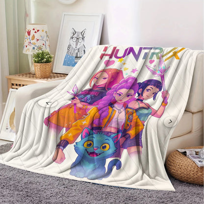 1pcs Cute Huntrix Cat K Pop Flannel Blanket Cozy Throw For Girls Bedroom Holiday Use