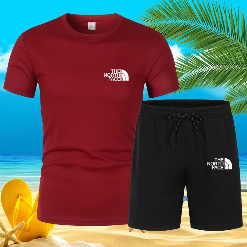 2025 New Trend Summer Men's Suit Hot Casual Fashion sportswear Beach print short-sleeved T-shirt suit jogging