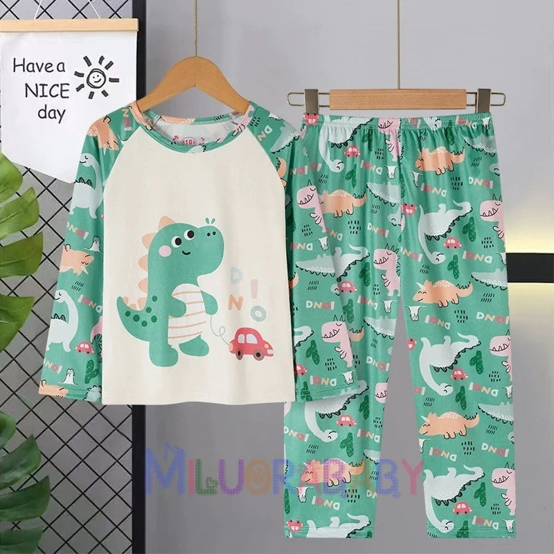 Pigiama per bambini dai 2 ai 14 anni, completo a maniche lunghe per primavera e autunno, set pigiama per bambini con motivo a cartoni animati Stitch, abbigliamento da casa comodo e casual per ragazzi e ragazze.