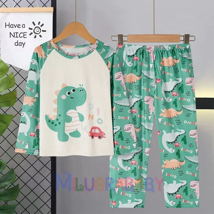 Pigiama per bambini dai 2 ai 14 anni, completo a maniche lunghe per primavera e autunno, set pigiama per bambini con motivo a cartoni animati Stitch, abbigliamento da casa comodo e casual per ragazzi e ragazze.