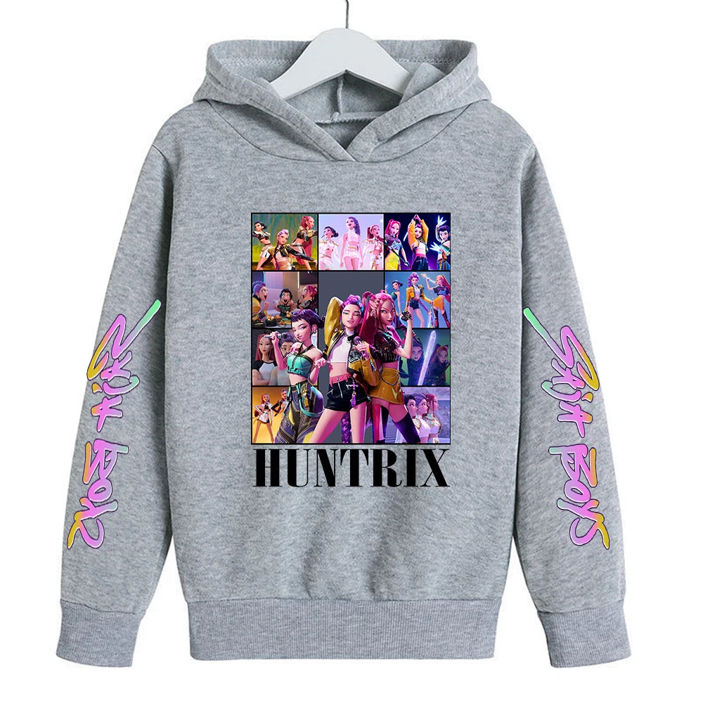 Felpa con cappuccio KPop Demon Hunters Huntrix per bambini, abbigliamento da principessa per ragazze, abbigliamento alla moda per ragazzi, felpa primavera autunno, top per bambini