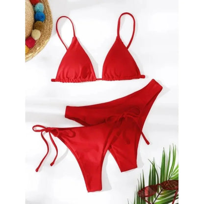 Sexy set bikini a 3 pezzi da donna, tinta unita blu e viola, push-up, a triangolo, costume da bagno brasiliano da spiaggia, costume da bagno bikini