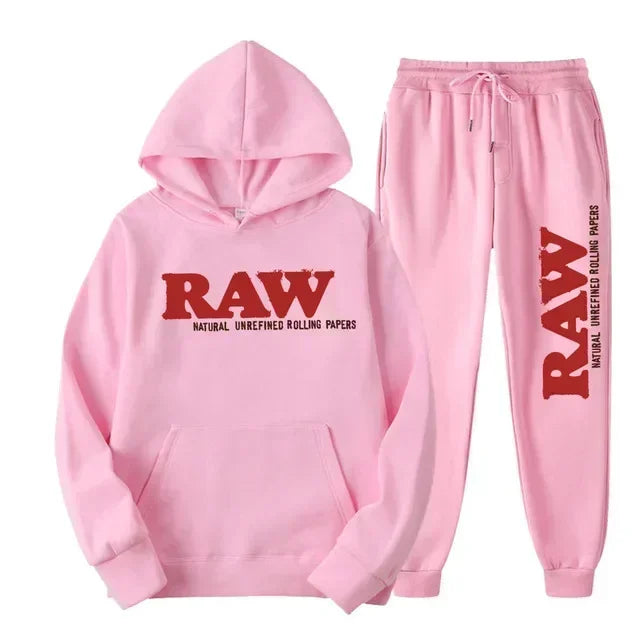 2025 Men's Set RAW Tracksuit men Running Hoodie Sweatpants Men's Set 2 piece set mens outfits  Autumn Winter warm sweatsuits