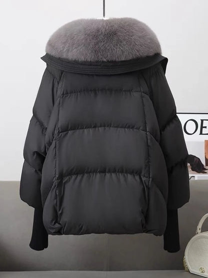 2025 Women Parkas Down Cotton Short Padded Jacket Fur Collar Autumn Winter Thick Coats Female Black Casual Outerwear Clothes