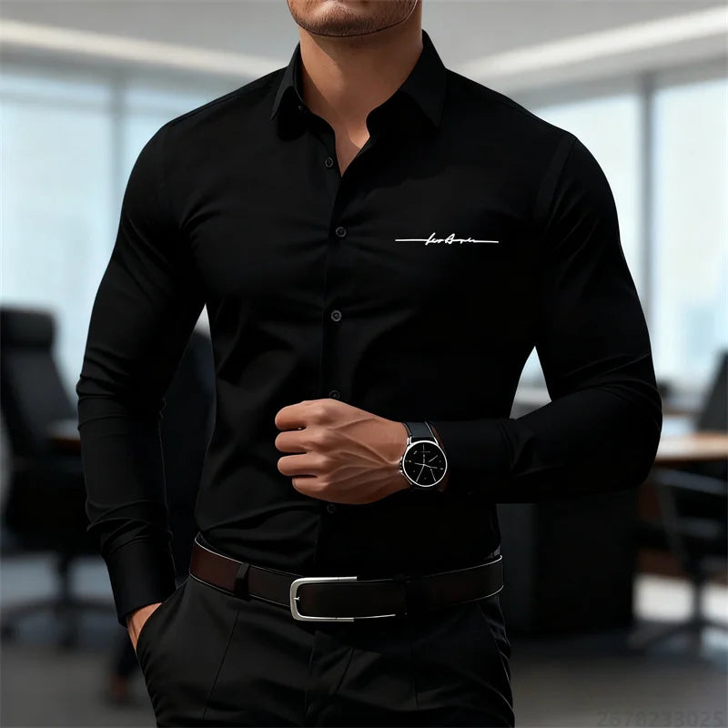 Camicie casual da uomo a maniche lunghe in tinta unita, vestibilità slim, abbigliamento formale senza stiratura, camicie personalizzate stampate in 3D, XS-6XL