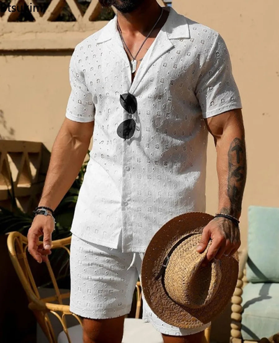 Completo da vacanza hawaiano da uomo, estivo, con camicia a maniche corte e pantaloncini, set di 2 pezzi, streetwear alla moda, abbigliamento casual con stampa 3D.