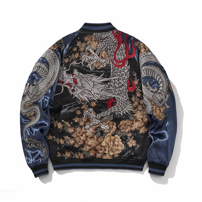 Giacca da baseball con ricamo drago cinese, giacca da motociclista da uomo, abbigliamento hip hop streetwear harajuku, autunno