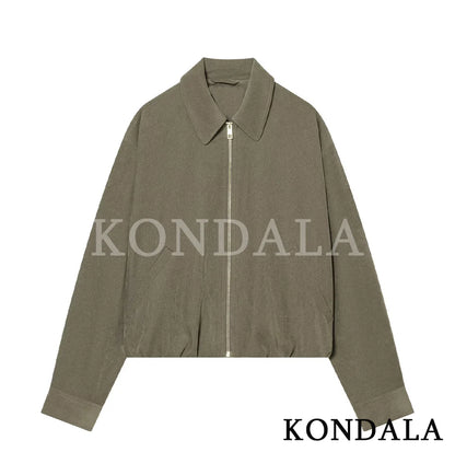 KONDALA Set di pantaloni casual alla moda da donna, eleganti, stile High Street, con risvolto largo, giacca con cerniera, pantaloni con coulisse, set per le vacanze primaverili 2026