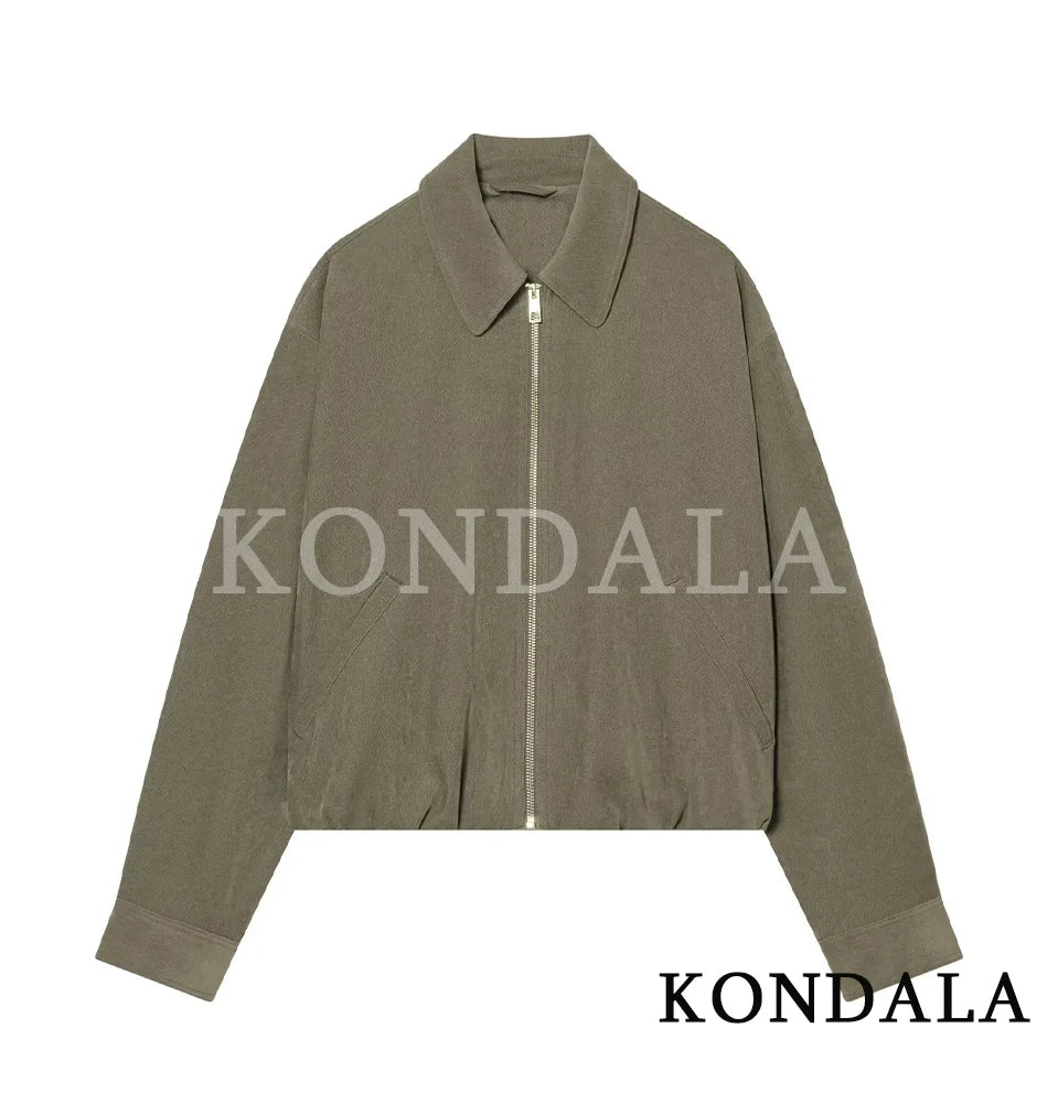 KONDALA Trendy Casual Pants Set Women Elegant High Street Loose Lapel Zipper Jacket, Drawstring Trousers 2026 Spring Holiday Set