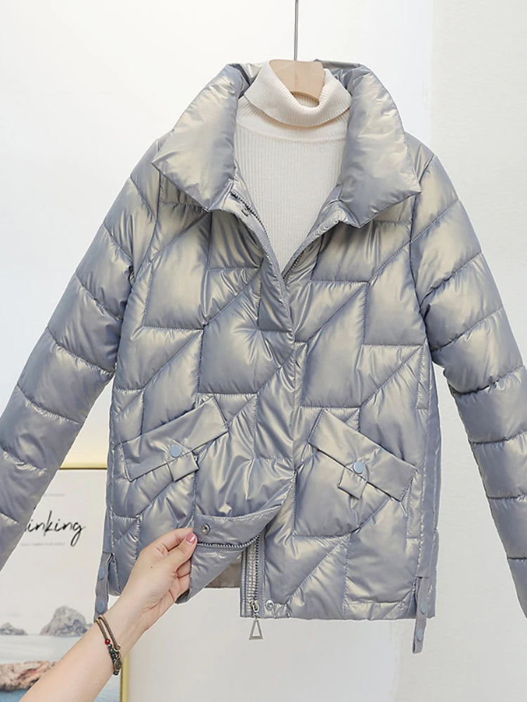 Women Jacket Winter Parkas Female 2025 New Glossy Down Cotton Jackets Stand Collar Casual Warm Parka Short Coat Female Outwear