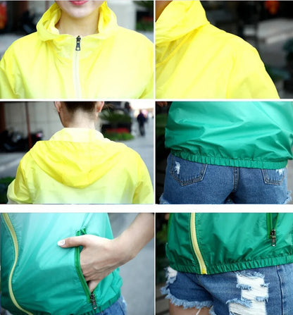 Giacca da campeggio ultra sottile e ultra leggera per uomo, donna, bambini e ragazzi, trasparente, anti-UV, ad asciugatura rapida, giacca a vento con colori sfumati.