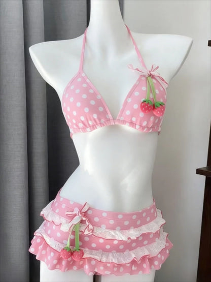 2026 New High Waist Fairy Sweet 4-Piece Women's Split Bikini Set - Print Trendy Swimwear Beach Vacation Summer Party Fashion