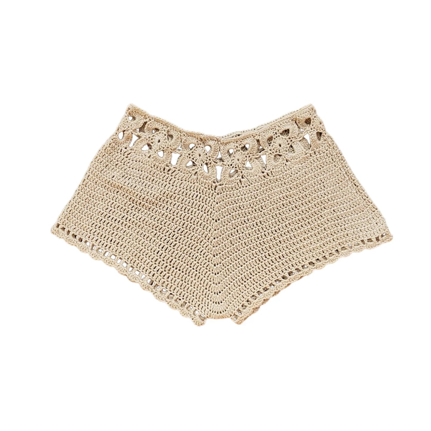 Pantaloncini da spiaggia da donna in maglia all'uncinetto con ritagli, pantaloncini da spiaggia estivi con coulisse, stile streetwear.