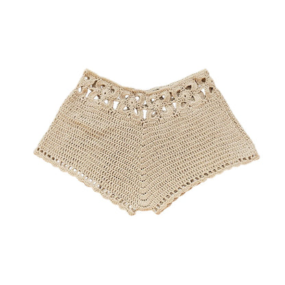 Pantaloncini da spiaggia da donna in maglia all'uncinetto con ritagli, pantaloncini da spiaggia estivi con coulisse, stile streetwear.