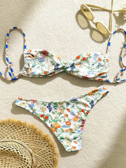 Costume da bagno stampato Circyy da donna, senza schienale, con lacci, abbigliamento da spiaggia alla moda, costume da bagno primaverile, estivo, nuovo costume da bagno sexy a due pezzi con spacco